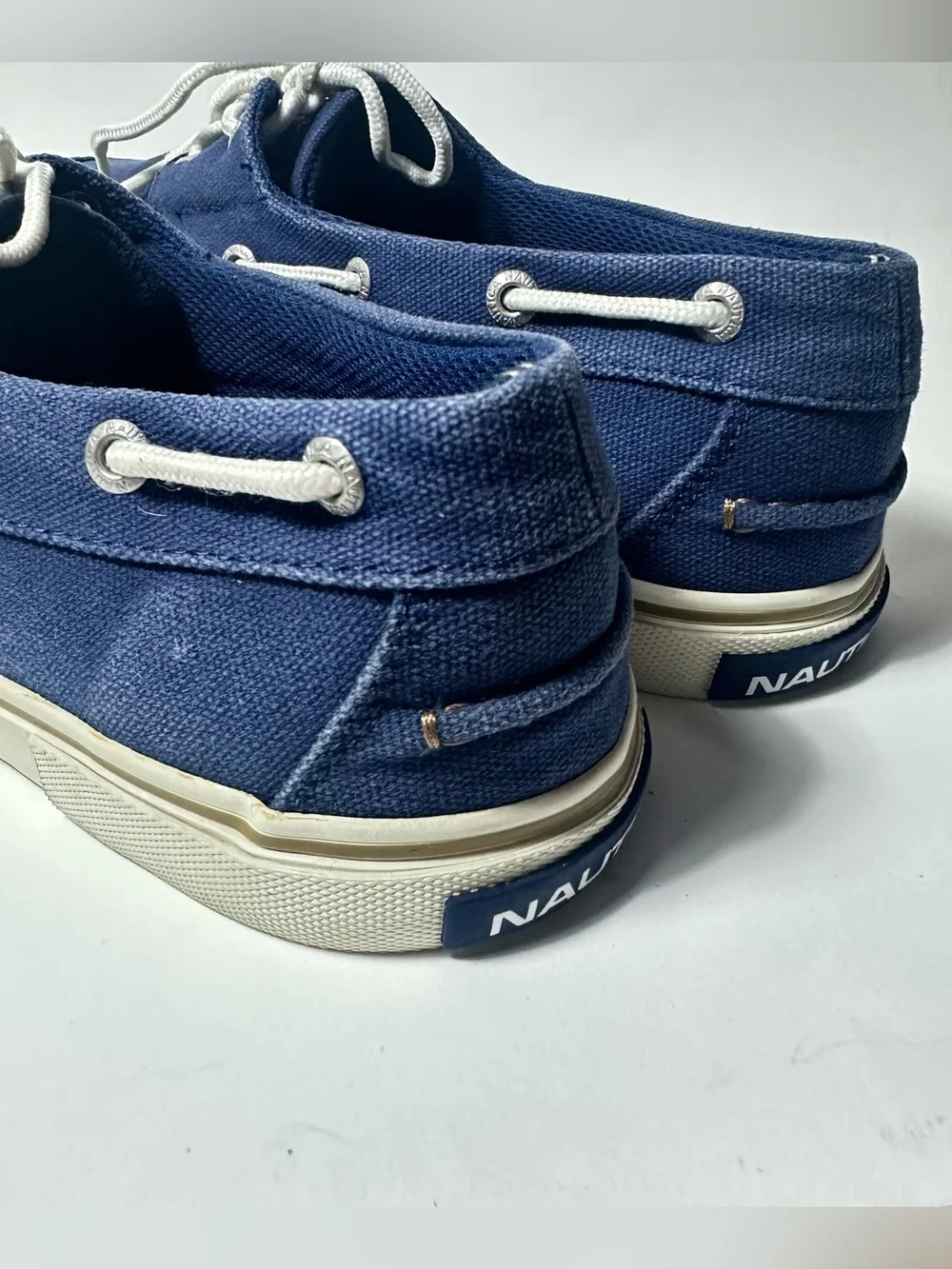 Nautica Galley Boat Shoes Navy Blue Canvas White Laces Mens 9 US 8.5 UK 42 EU